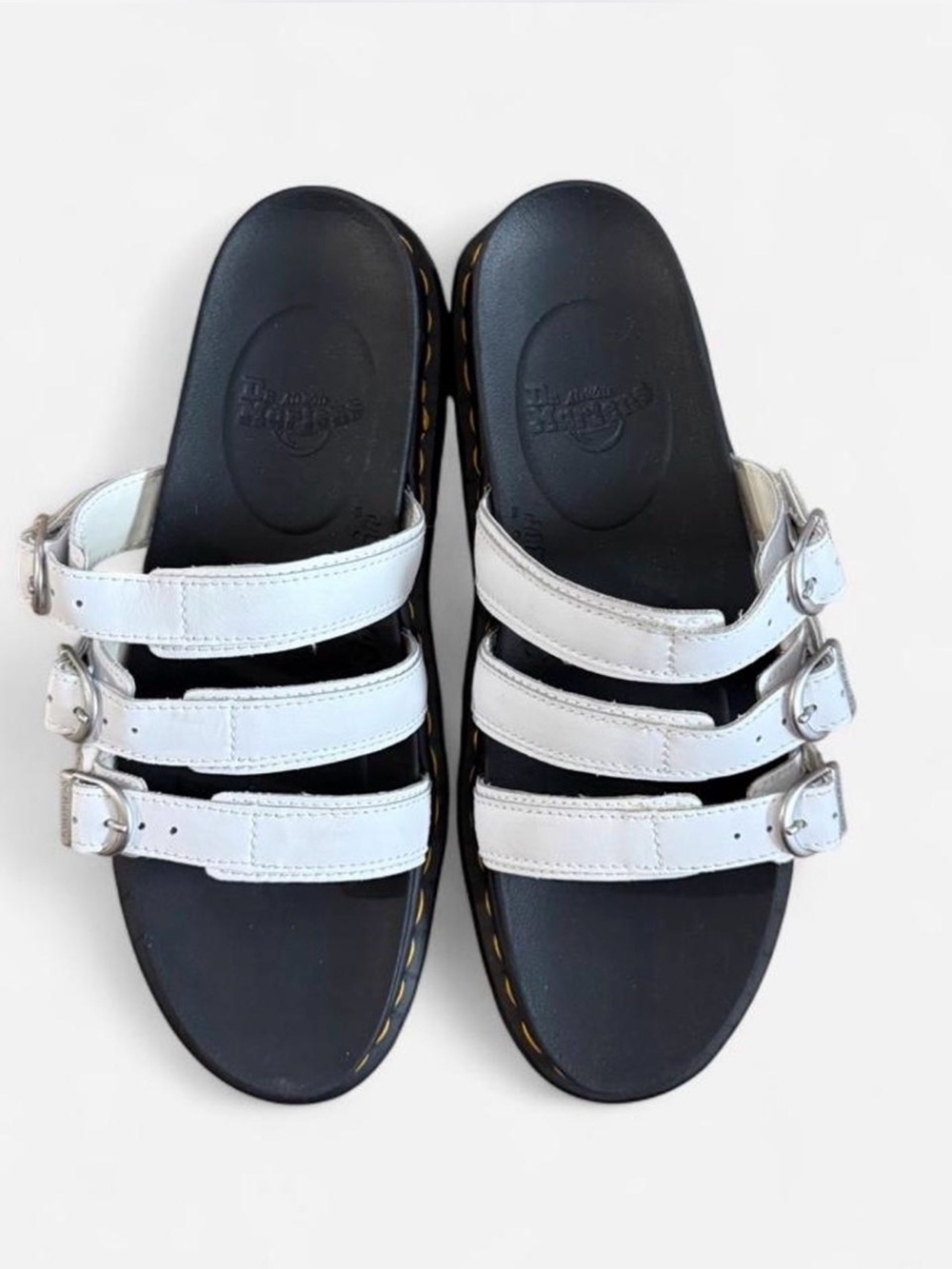 Dr. Martens White Triple-Buckle Women’s Slide Sandals